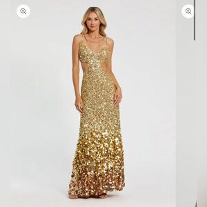 Gold Thin Strap Cut Out Gown With Ombre Sequins
